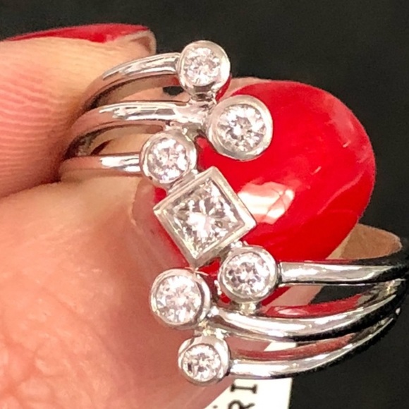 14k White Gold Genuine Diamond Knuckle Ring ~ Art Deco / Retro Cocktail Ring - Picture 10 of 11